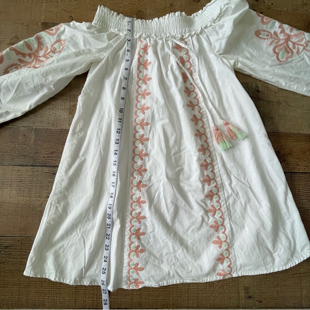Embroidered Off the Shoulder Top by The Impeccable Pig White Pink Green SMALL - Picture 7 of 10